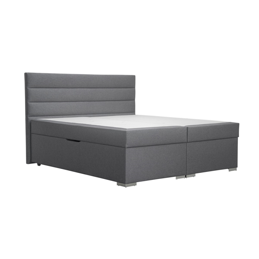 Łóżko tapicerowane z miejscem do przechowywania i matracemi z topper NEW BOLERO 180x200 cm szare