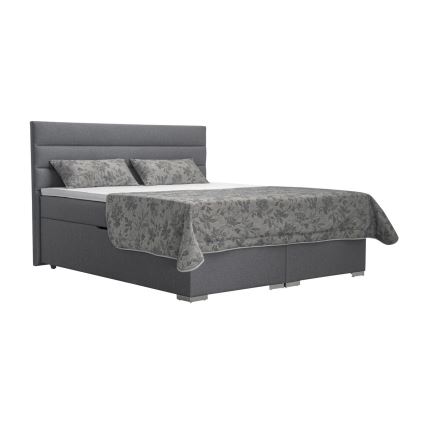 Łóżko tapicerowane z miejscem do przechowywania i matracemi z topper NEW BOLERO 180x200 cm szare