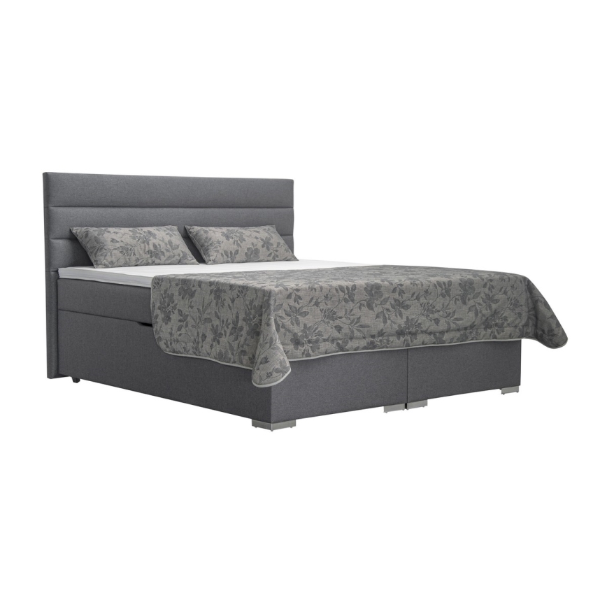 Łóżko tapicerowane z miejscem do przechowywania i matracemi z topper NEW BOLERO 180x200 cm szare