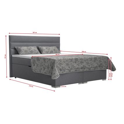 Łóżko tapicerowane z miejscem do przechowywania i matracemi z topper NEW BOLERO 180x200 cm szare