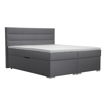 Łóżko tapicerowane z miejscem do przechowywania i matracemi z topper NEW BOLERO 180x200 cm szare