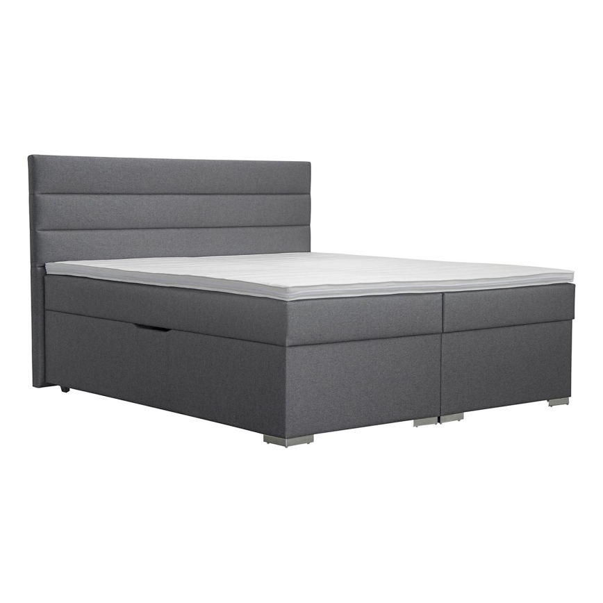Łóżko tapicerowane z miejscem do przechowywania i matracemi z topper NEW BOLERO 180x200 cm szare