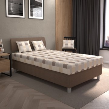 Łóżko tapicerowane z pojemnikiem i materacem GEORGE 140x200 cm, brązowe