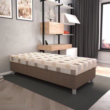 Łóżko tapicerowane z pojemnikiem na pościel i materacem GEORGE 90x200 cm brązowe