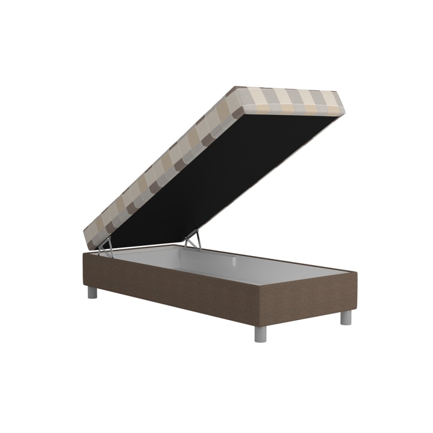Łóżko tapicerowane z pojemnikiem na pościel i materacem GEORGE 90x200 cm brązowe