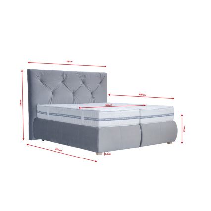 Łóżko typu boxspring z materacem i nakładką ELEN 160x200 cm szare