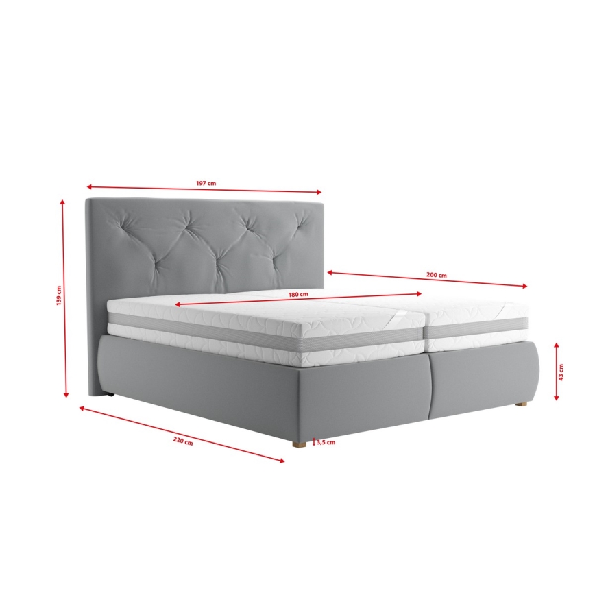 Łóżko typu boxspring z materacem i nakładką ELEN 180x200 cm szare
