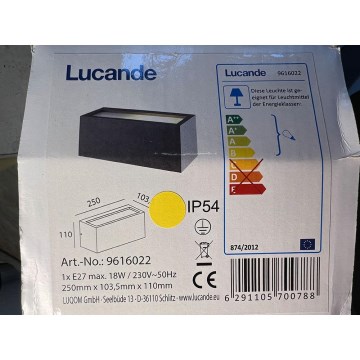 Lucande - Kinkiet zewnętrzny BENTE 1xE27/18W/230V IP54