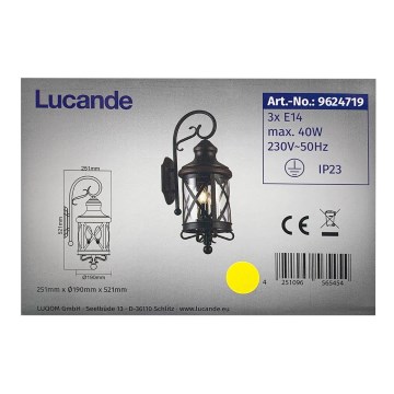 Lucande - Kinkiet zewnetrzny MARCELLINO 3xE14/40W/230V IP23