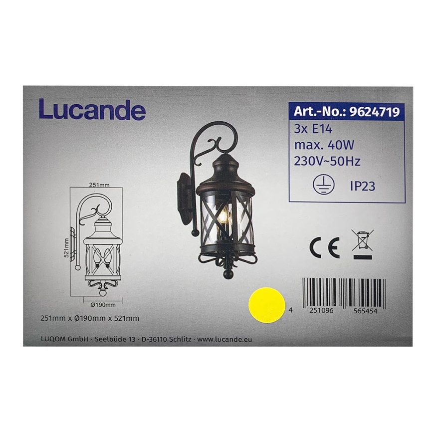 Lucande - Kinkiet zewnetrzny MARCELLINO 3xE14/40W/230V IP23