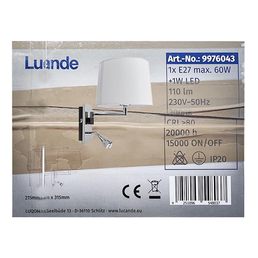 Lucande - LED Kinkiet BENT 1xE27/60W/230V + 1xLED/1W/230V