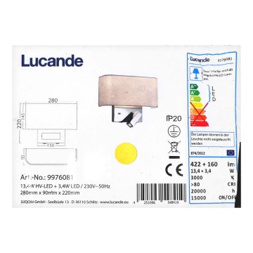 Lucande - LED Kinkiet VIRVE 1XLED/13,4W/230V + 1xLED/3,4W/230V