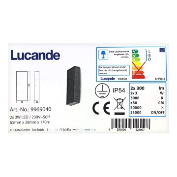 Lucande - LED Kinkiet zewnętrzny CORDA 2xLED/3W/230V IP54