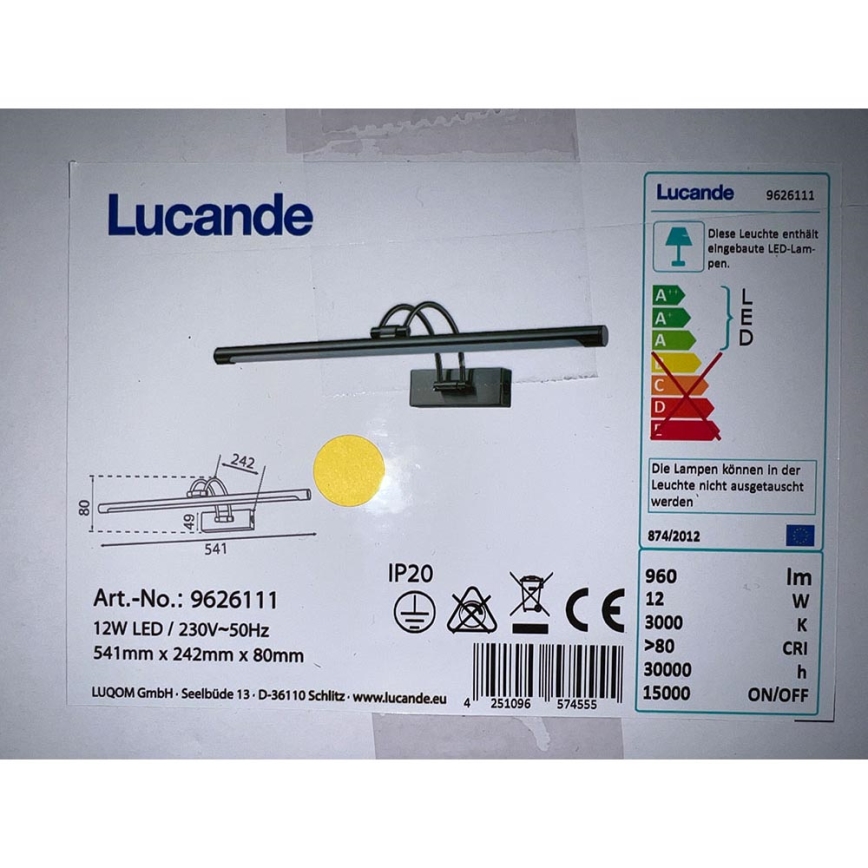 Lucande - LED Oświetlenie obrazu DIMITRIJ LED/10,8W/230V