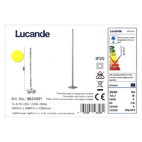 Lucande - LED Ściemnialna lampa podłogowa MARGEAU 7xLED/4,7W/230V