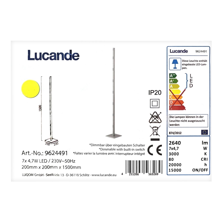 Lucande - LED Ściemnialna lampa podłogowa MARGEAU 7xLED/4,7W/230V