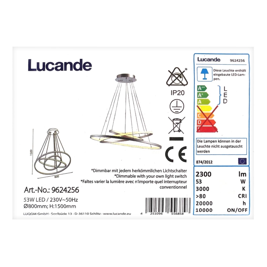 Lucande - LED Ściemnialny żyrandol na lince EZANA LED/53W/230V