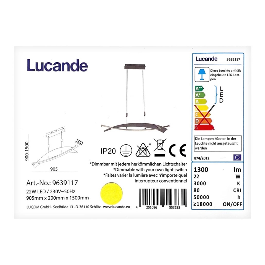 Lucande - LED Ściemnialny żyrandol na lince MARIJA LED/22W/230V