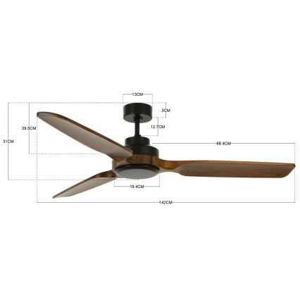 Lucci air 213051 - Wentylator sufitowy SHOALHAVEN, czarny/brązowy, śr. 142 cm