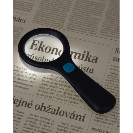 Lupa z podświetleniem LED, 3× powiększenie, 3W, zasilanie 2× AAA, IP22
