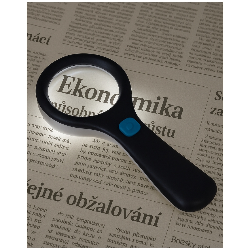 Lupa z podświetleniem LED, 3× powiększenie, 3W, zasilanie 2× AAA, IP22