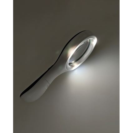Lupa z podświetleniem LED, 3× powiększenie, 3W, zasilanie 2× AAA, IP22