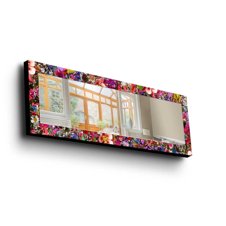 Lustro ścienne 120x40 cm sosna/kwiaty