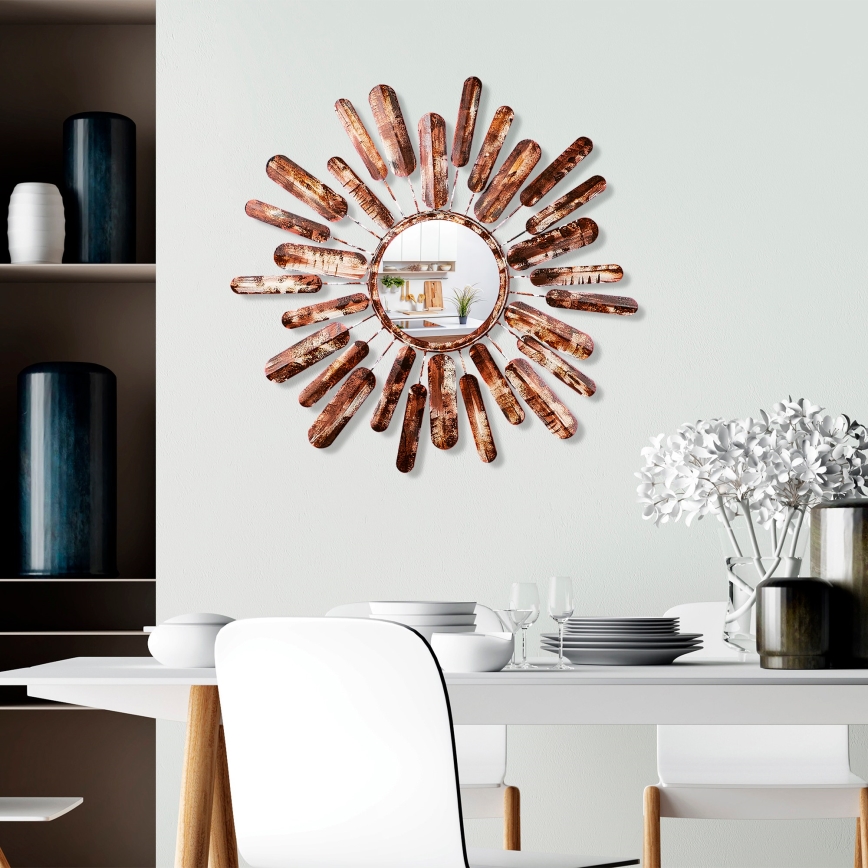 Lustro ścienne SŁOŃCE śr. 75 cm brązowe