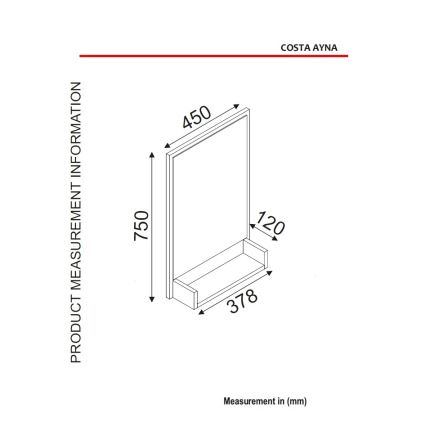 Lustro ścienne z półką COSTA 75x45 cm czarne