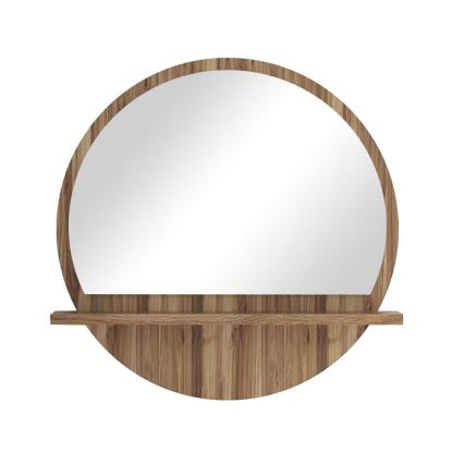 Lustro ścienne z półką śr. 60 cm brązowe