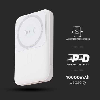 Magnetyczny powerbank z ładowaniem bezprzewodowym Power Delivery 10 000mAh/20W/3,7V biały