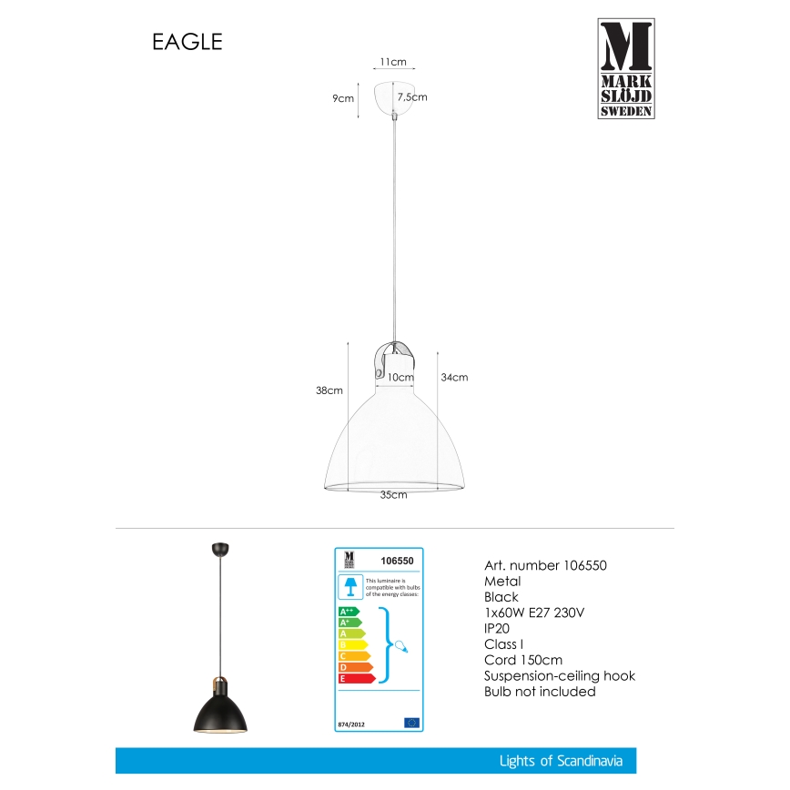 Markslöjd 106550 - Żyrandol na lince EAGLE 1xE27/60W/230V