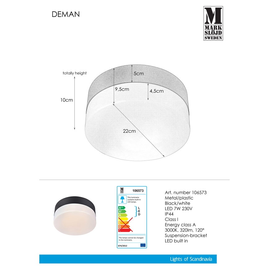 Markslöjd 106573 - LED Plafon łazienkowy DEMAN LED/7W/230V IP44
