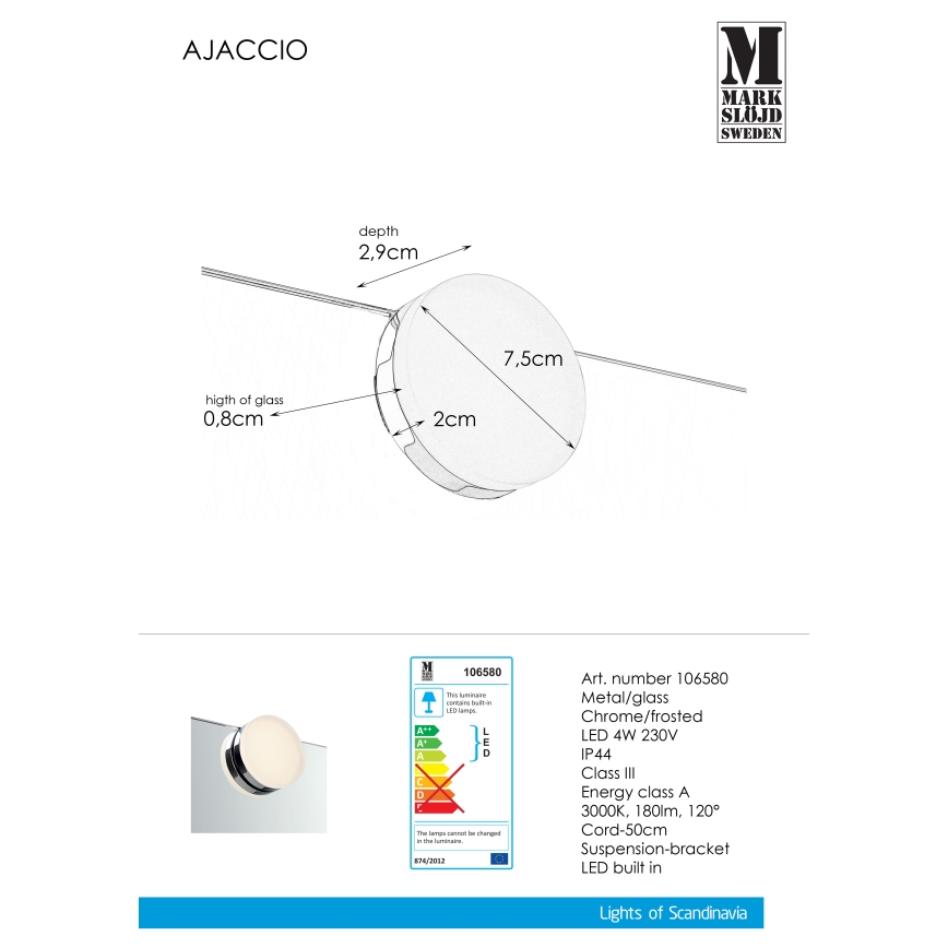 Markslöjd 106580 - LED Oświetlenie lustra łazienkowego AJACCIO LED/4W/230V IP44