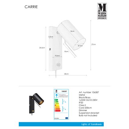Markslöjd 106587 - Ściemnialny kinkiet CARRIE 1xGU10/35W/230V czarny