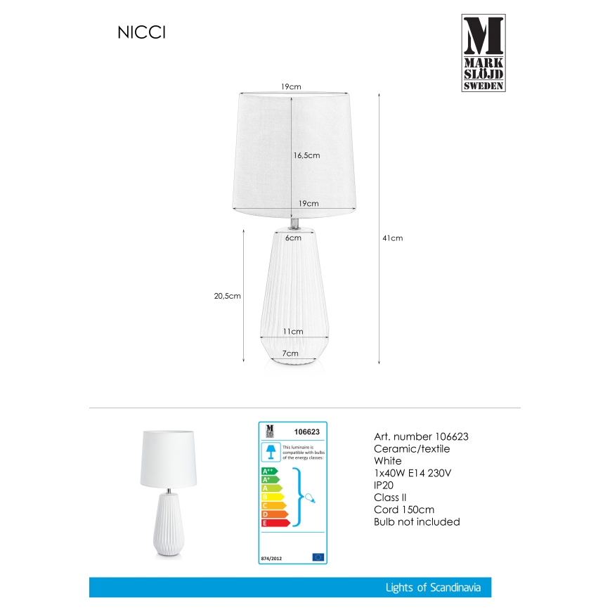 Markslöjd 106623 - Lampa stołowa NICCI 1xE14/40W/230V