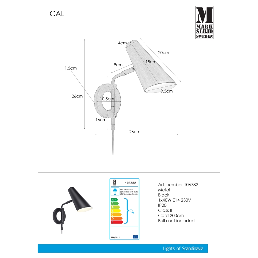 Markslöjd 106782 - Kinkiet CAL 1xE14/40W/230V