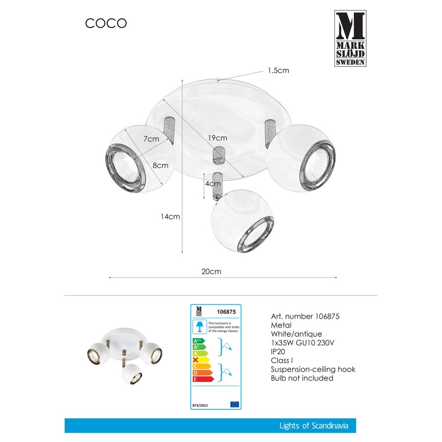 Markslöjd 106875 - Oświetlenie punktowe COCO 3xGU10/35W/230V