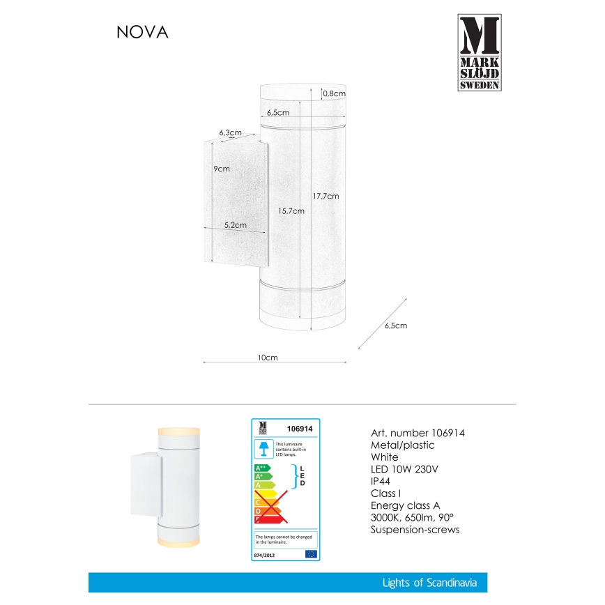 Markslöjd 106914 - LED Kinkiet zewnętrzny NOVA 2xLED/5,5W/230V IP44