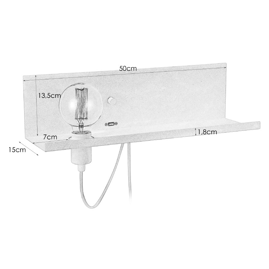 Markslöjd 106969 - Ściemnialny kinkiet z USB gniazdkiem MULTI 1xE27/60W/230V