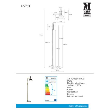 Markslöjd 106972 - Ściemnialna lampa podłogowa LARRY 1xE27/60W/230V czarny/złoty