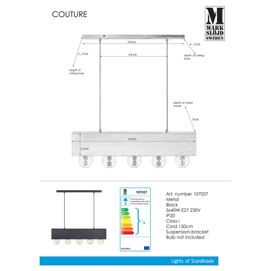 Markslöjd 107037 - Żyrandol na lince COUTURE 5xE27/40W/230V