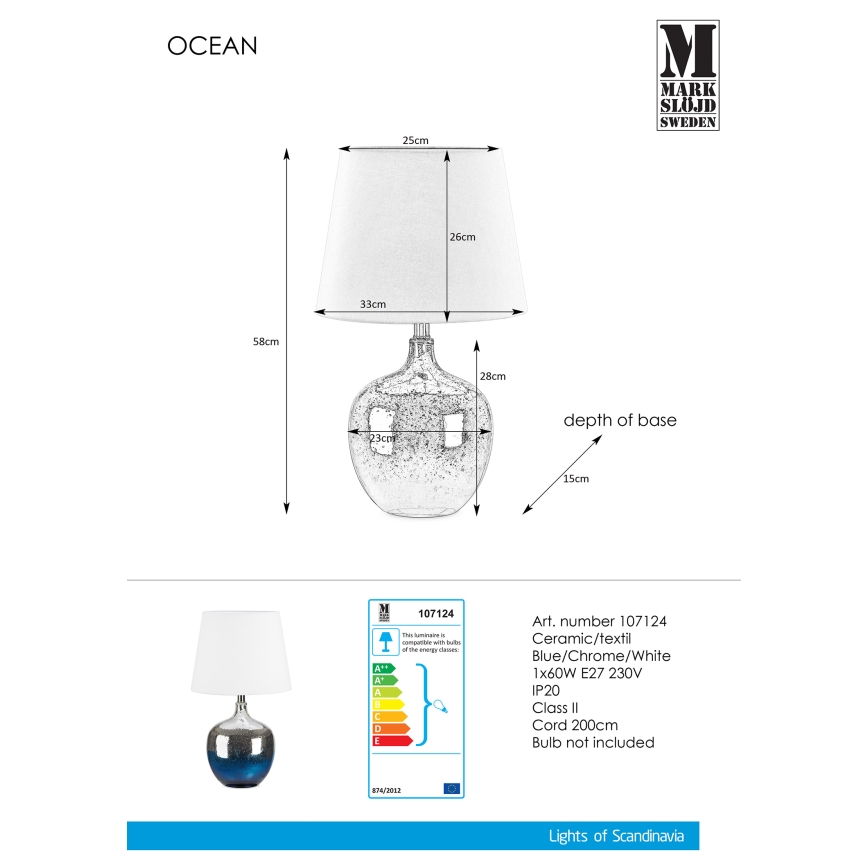 Markslöjd 107124 - Lampa stołowa OCEAN 1xE27/60W/230V