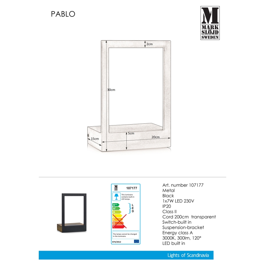 Markslöjd 107177 - LED Kinkiet z ramką PABLO LED/7W/230V