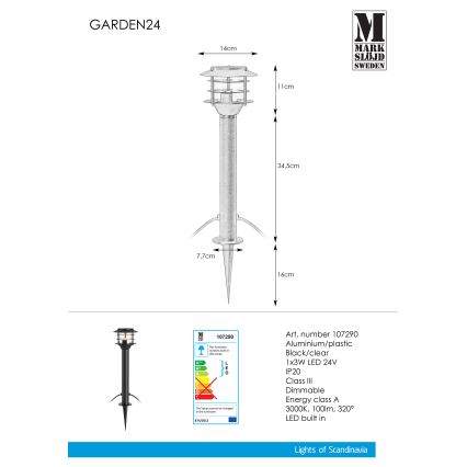 Markslöjd 107290 - LED Lampa zewnętrzna GARDEN 24 LED/3W/24V 45 cm IP44 czarna