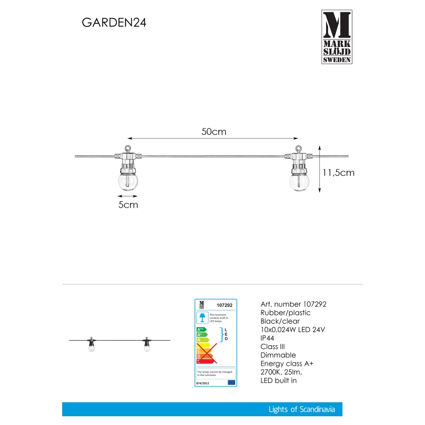 Markslöjd 107292 - Zewnętrzny łańcuch dekoracyjny LED GIRLANDA GARDEN 10xLED 5,5m IP44