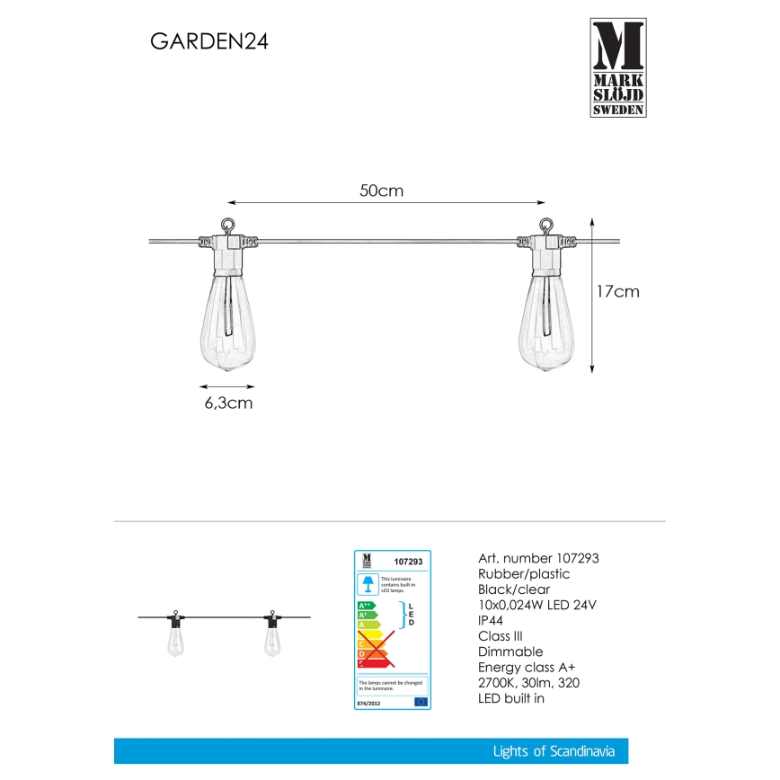 Markslöjd 107293 - Zewnętrzny łańcuch dekoracyjny LED GIRLANDA GARDEN 10xLED 5,5m IP44