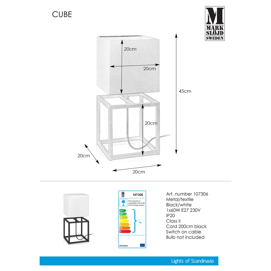 Markslöjd 107306 - Lampa stołowa CUBE 1xE27/60W/230V