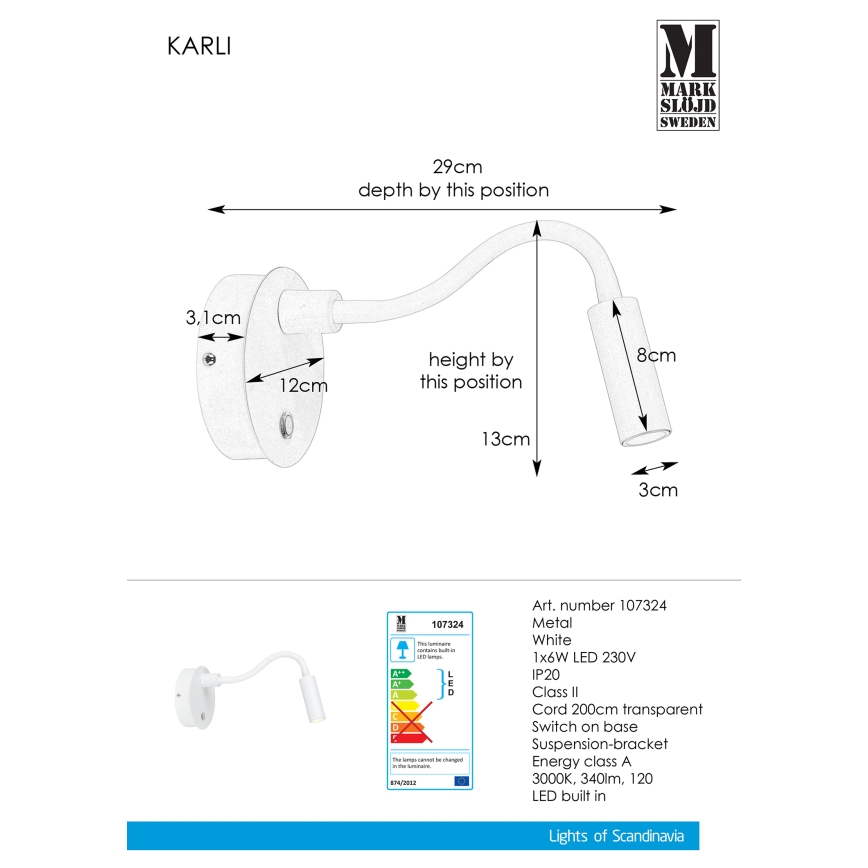 Markslöjd 107324 - LED Kinkiet KARLI LED/6W/230V