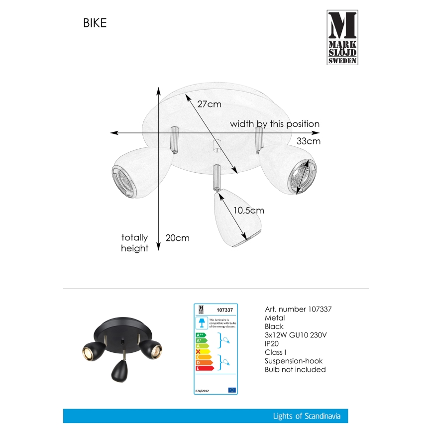 Markslöjd 107337 - Oświetlenie punktowe BIKE 3xGU10/12W/230V